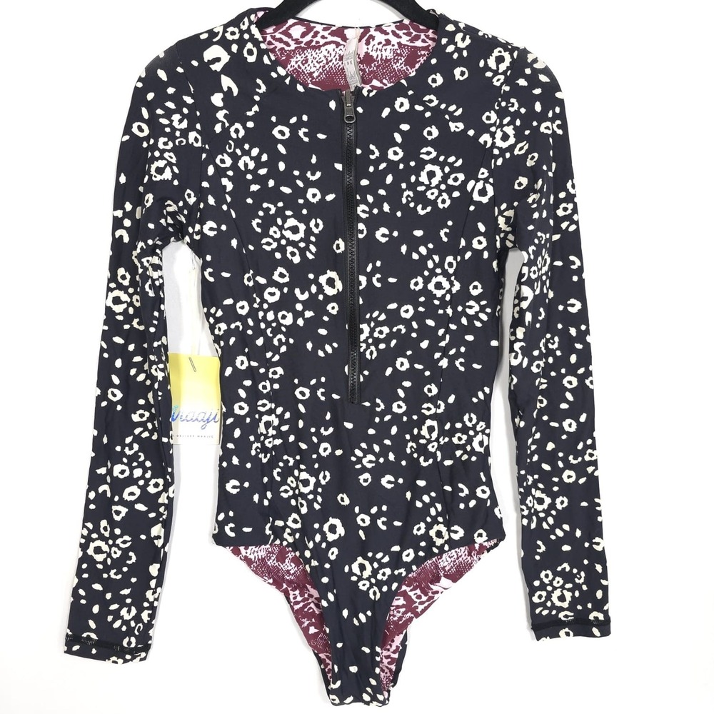 Maaji One Piece Swimsuit S Long Sleeve Zipper Rashguard Floral Reversible NWT